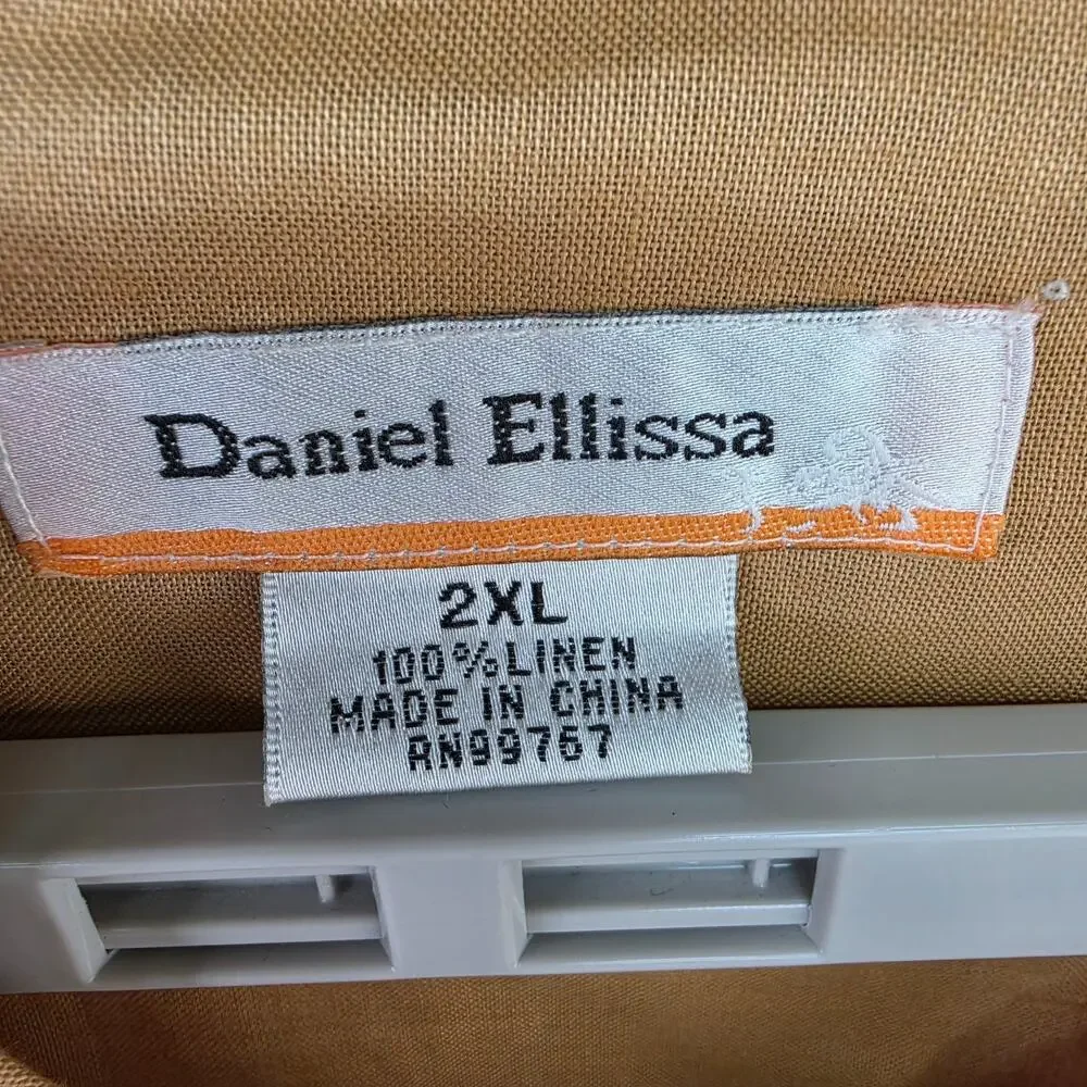 Daniel Ellissa Mens 2XL 100% Linen Camp Shirt Tan Button Up Short Sleeve Casual